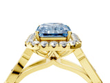 Yellow gold Fancy Blue Radiant  Halo Diamond Engagement Ring with Filigree Band and Four-Prong Setting_103
