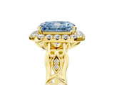 Yellow gold Fancy Blue Radiant  Halo Diamond Engagement Ring with Filigree Band and Four-Prong Setting_104