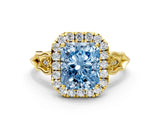 Yellow gold Fancy Blue Radiant  Halo Diamond Engagement Ring with Filigree Band and Four-Prong Setting_99