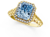Yellow gold Fancy Blue Radiant  Halo Diamond Engagement Ring with Intricate Filigree Band and Four-Prong Setting_55
