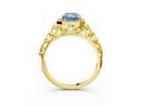 Yellow gold Fancy Blue Radiant  Halo Diamond Engagement Ring with Intricate Filigree Band and Four-Prong Setting_57