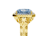 Yellow gold Fancy Blue Radiant  Halo Diamond Engagement Ring with Intricate Filigree Band and Four-Prong Setting_59
