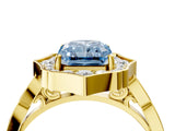 Yellow gold Fancy Blue Radiant  Halo Diamond Engagement Ring with Milgrain Band and Four-Prong Setting_58