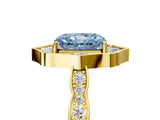 Yellow gold Fancy Blue Radiant  Halo Diamond Engagement Ring with Milgrain Band and Four-Prong Setting_59