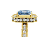 Yellow gold Fancy Blue Radiant  Halo Diamond Engagement Ring with Milgrain Pave Band and Four-Prong Setting_29