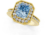 Yellow gold Fancy Blue Radiant  Halo Diamond Engagement Ring with Milgrain Pave Band and Four-Prong Setting_40