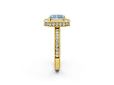 Yellow gold Fancy Blue Radiant  Halo Diamond Engagement Ring with Milgrain Pave Band and Four-Prong Setting_41
