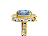 Yellow gold Fancy Blue Radiant  Halo Diamond Engagement Ring with Milgrain Pave Band and Four-Prong Setting_44