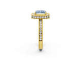 Yellow gold Fancy Blue Radiant  Halo Diamond Engagement Ring with Milgrain Pave Band and Four-Prong Setting_53