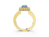 Yellow gold Fancy Blue Radiant  Halo Diamond Engagement Ring with Milgrain Pave Band and Four-Prong Setting_54