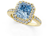 Yellow gold Fancy Blue Radiant  Halo Diamond Engagement Ring with Pavé Band and Four-Prong Setting_118