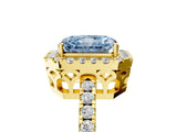 Yellow gold Fancy Blue Radiant  Halo Diamond Engagement Ring with Pavé Band and Four-Prong Setting_122