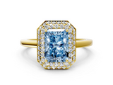 Yellow gold Fancy Blue Radiant  Halo Diamond Engagement Ring with Solitaire Band and Four-Prong Setting_20
