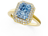 Yellow gold Fancy Blue Radiant  Halo Diamond Engagement Ring with Solitaire Band and Four-Prong Setting_21