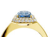Yellow gold Fancy Blue Radiant  Halo Diamond Engagement Ring with Solitaire Band and Four-Prong Setting_24