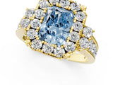 Yellow gold Fancy Blue Radiant  Halo Diamond Engagement Ring with Split Shank and Four-Prong Setting 1