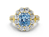 Yellow gold Fancy Blue Radiant  Halo Diamond Engagement Ring with Split Shank and Prong Setting_66
