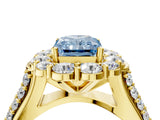 Yellow gold Fancy Blue Radiant  Halo Diamond Engagement Ring with Split Shank and Prong Setting_70