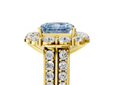 Yellow gold Fancy Blue Radiant  Halo Diamond Engagement Ring with Split Shank and Prong Setting_71