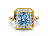 Yellow gold Fancy Blue Radiant  Halo Diamond Engagement Ring with Twisted Band and Four-Prong Setting 1