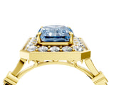 Yellow gold Fancy Blue Radiant  Halo Diamond Engagement Ring with Twisted Band and Four-Prong Setting 5