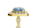 Yellow gold Fancy Blue Radiant  Halo Diamond Engagement Ring with Twisted Band and Four-Prong Setting