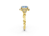Yellow gold Fancy Blue Radiant  Halo Diamond Engagement Ring with Vintage-Inspired Band and Four-Prong Setting_5