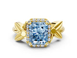 Yellow gold Fancy Blue Radiant  Halo Diamond Floral Band with Four-Prong Setting_55