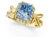 Yellow gold Fancy Blue Radiant  Halo Diamond Floral Band with Four-Prong Setting_56