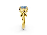 Yellow gold Fancy Blue Radiant  Halo Diamond Floral Band with Four-Prong Setting_57