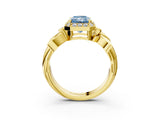 Yellow gold Fancy Blue Radiant  Halo Diamond Floral Band with Four-Prong Setting_58