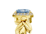 Yellow gold Fancy Blue Radiant  Halo Diamond Floral Band with Four-Prong Setting_60