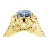 Yellow gold Fancy Blue Radiant  Halo Diamond Floral Split Shank Engagement Ring 5