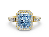 Yellow gold Fancy Blue Radiant  Halo Diamond Pavé Band Ring with Prong Setting_20
