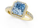 Yellow gold Fancy Blue Radiant  Halo Diamond Pavé Band Ring with Prong Setting_21