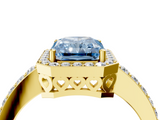 Yellow gold Fancy Blue Radiant  Halo Diamond Pavé Band Ring with Prong Setting_24
