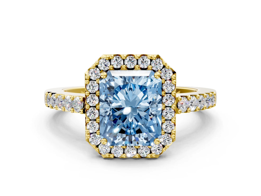 Yellow gold Fancy Blue Radiant  Halo Diamond Pavé Solitaire Ring_75