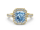 Yellow gold Fancy Blue Radiant  Halo Diamond Pavé Solitaire Ring_75