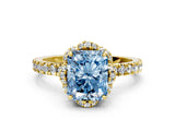 Yellow gold Fancy Blue Radiant  Halo Diamond Pave Band Ring with Four-Prong Setting_15