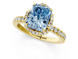 Yellow gold Fancy Blue Radiant  Halo Diamond Pave Band Ring with Four-Prong Setting_16
