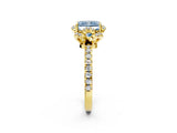 Yellow gold Fancy Blue Radiant  Halo Diamond Pave Band Ring with Four-Prong Setting_17