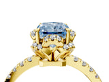 Yellow gold Fancy Blue Radiant  Halo Diamond Pave Band Ring with Four-Prong Setting_19