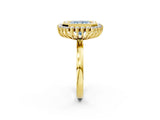 Yellow gold Fancy Blue Radiant  Halo Diamond Ring with Milgrain Edge and Round Prong Setting_27