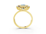 Yellow gold Fancy Blue Radiant  Halo Diamond Ring with Milgrain Edge and Round Prong Setting_28