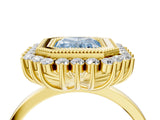 Yellow gold Fancy Blue Radiant  Halo Diamond Ring with Milgrain Edge and Round Prong Setting_29