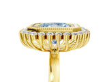 Yellow gold Fancy Blue Radiant  Halo Diamond Ring with Milgrain Edge and Round Prong Setting_30