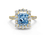 Yellow gold Fancy Blue Radiant  Halo Diamond Ring with Pavé Band and Prong Setting_37