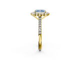 Yellow gold Fancy Blue Radiant  Halo Diamond Ring with Pavé Band and Prong Setting_39