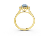 Yellow gold Fancy Blue Radiant  Halo Diamond Ring with Pavé Band and Prong Setting_40