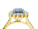 Yellow gold Fancy Blue Radiant  Halo Diamond Ring with Pavé Band and Prong Setting_41